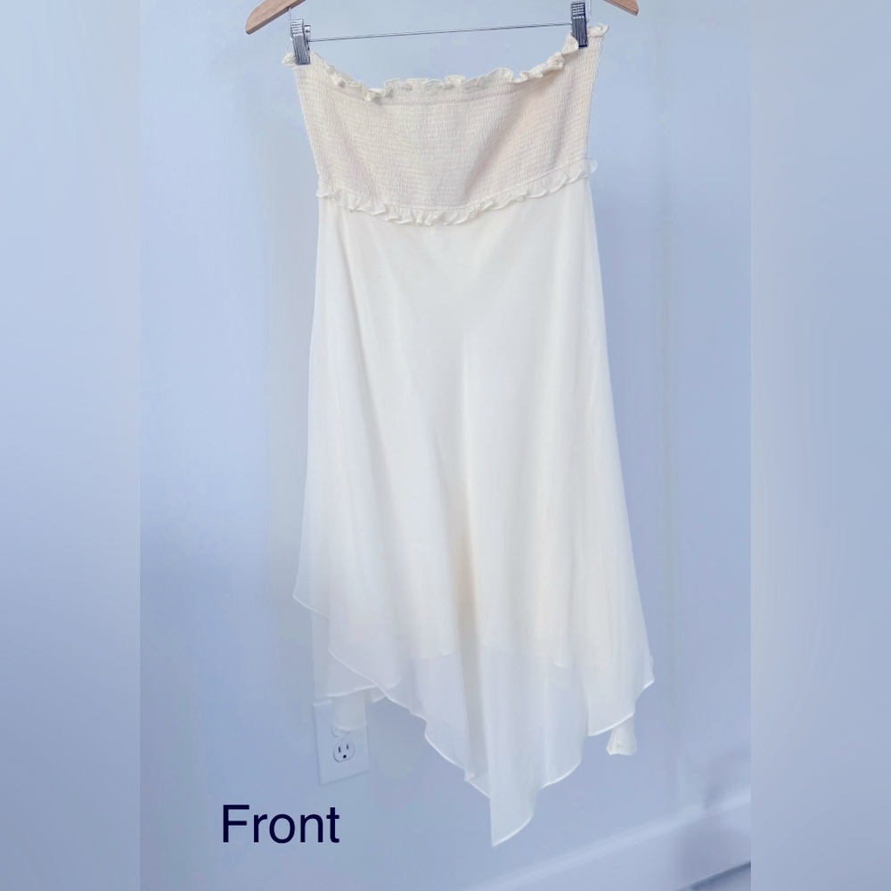 BCBG strapless chiffon layered short cream dress